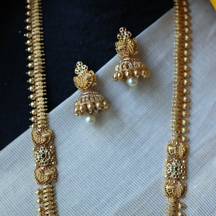 Antique gold coin long necklace with earrings LL030015