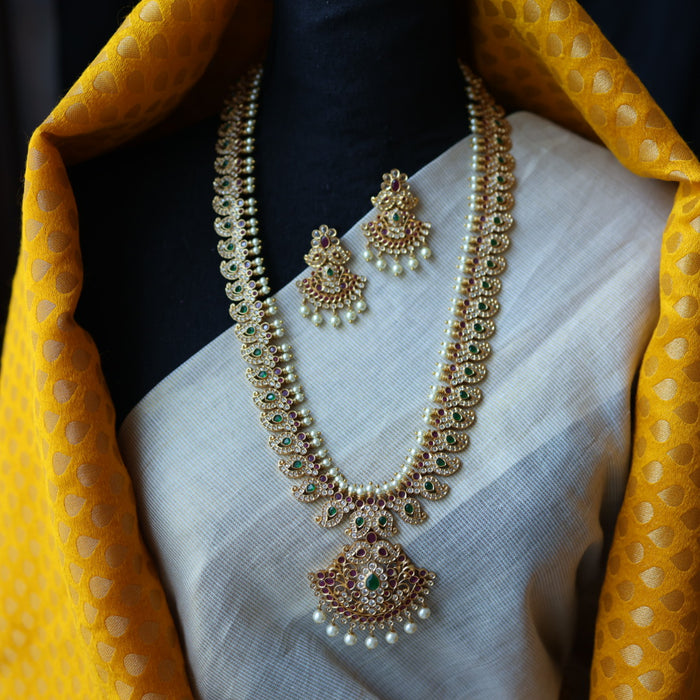 Antique multi stone mango long necklace with earrings /waistchain LL02899