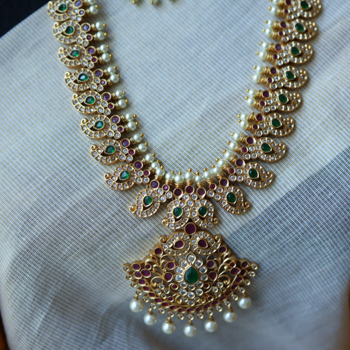 Antique multi stone mango long necklace with earrings /waistchain LL02899