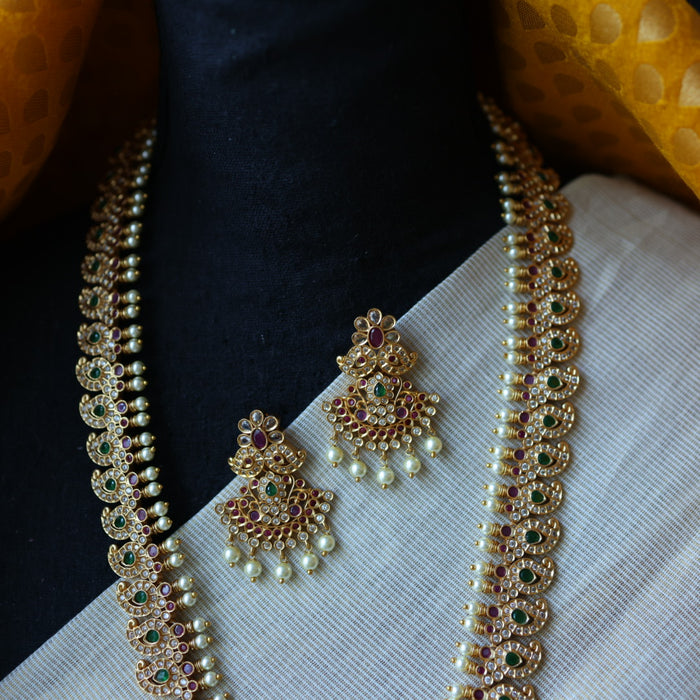 Antique multi stone mango long necklace with earrings /waistchain LL02899