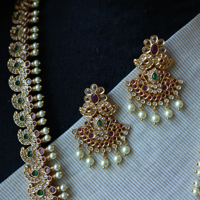 Antique multi stone mango long necklace with earrings /waistchain LL02899