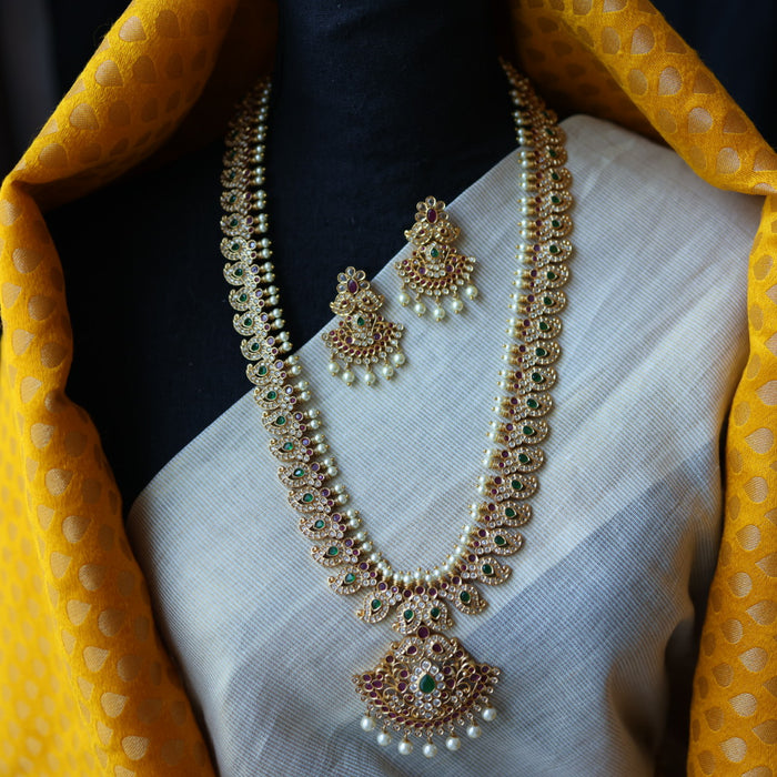 Antique multi stone mango long necklace with earrings /waistchain LL02899
