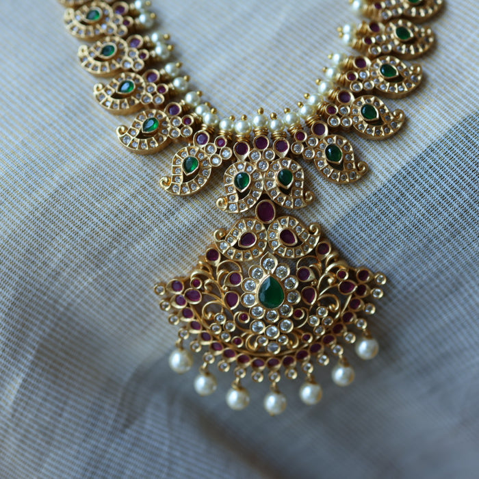 Antique multi stone mango long necklace with earrings /waistchain LL02899