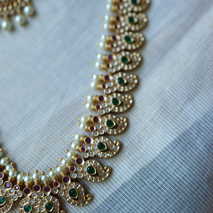 Antique multi stone mango long necklace with earrings /waistchain LL02899