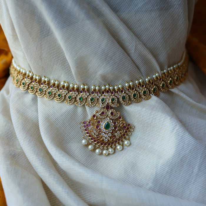 Antique multi stone mango long necklace with earrings /waistchain LL02899