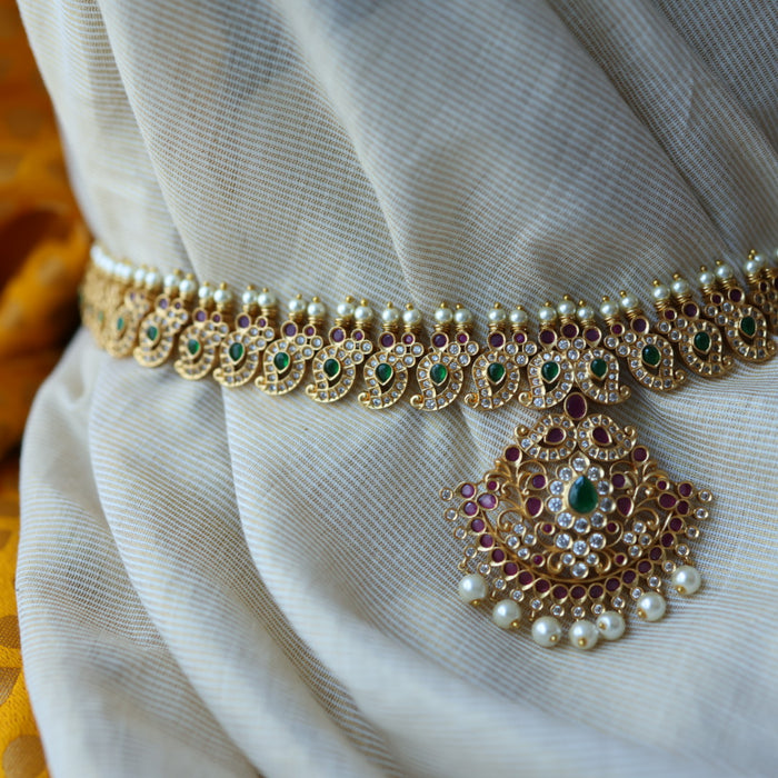 Antique multi stone mango long necklace with earrings /waistchain LL02899