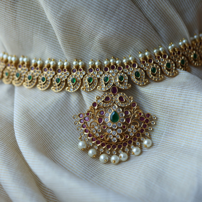 Antique multi stone mango long necklace with earrings /waistchain LL02899