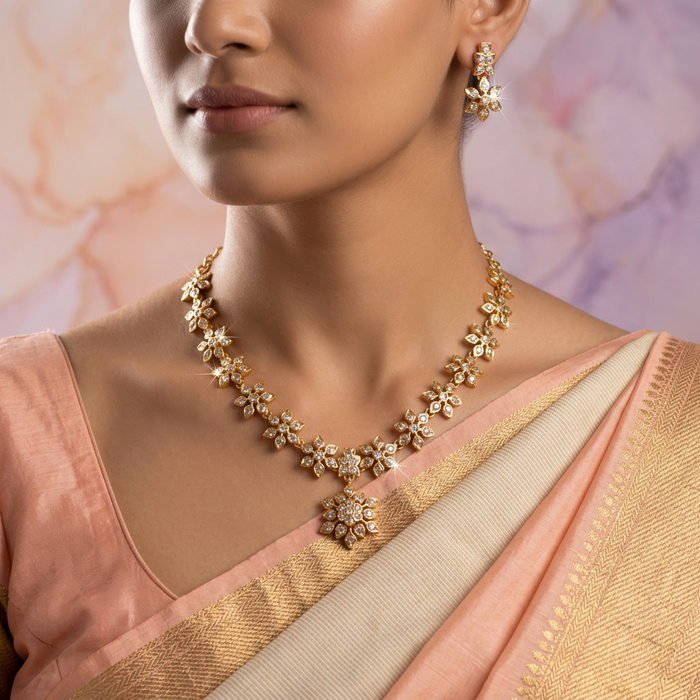 Heritage gold plated short necklace and earrings H6902