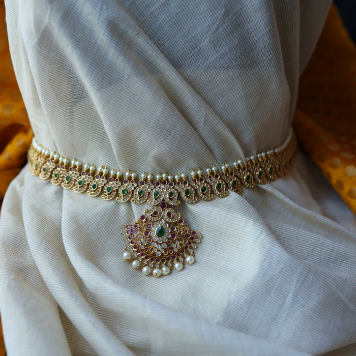 Antique multi stone mango long necklace with earrings /waistchain LL02899
