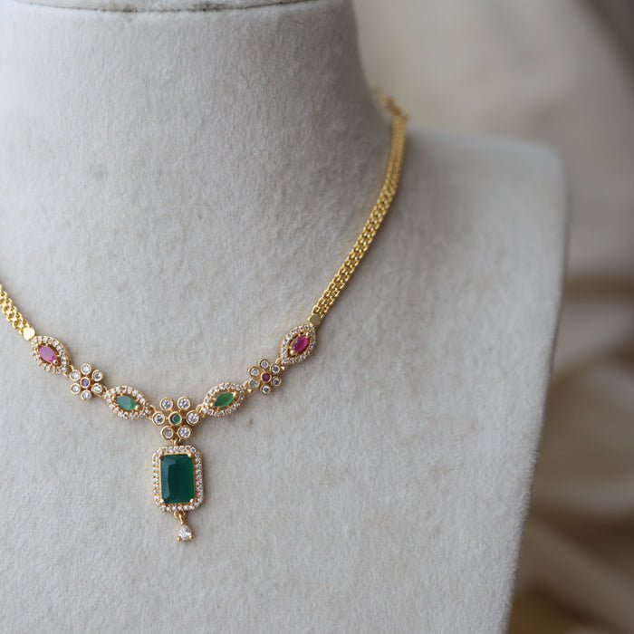 Heritage gold plated multi stone short necklace H3921