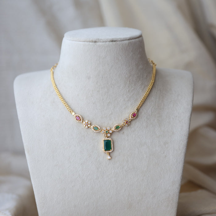 Heritage gold plated multi stone short necklace H3921