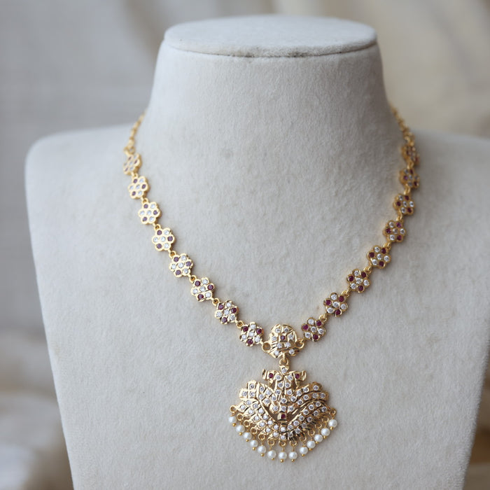 Heritage gold plated ruby white stone short necklace H83112