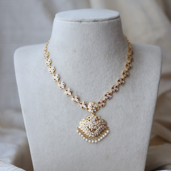 Heritage gold plated ruby white stone short necklace H83112
