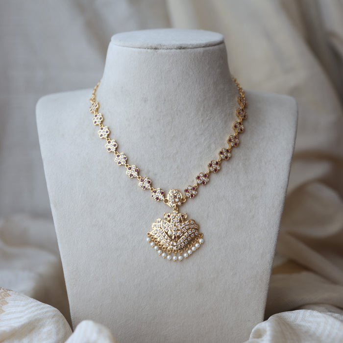 Heritage gold plated ruby white stone short necklace H83112