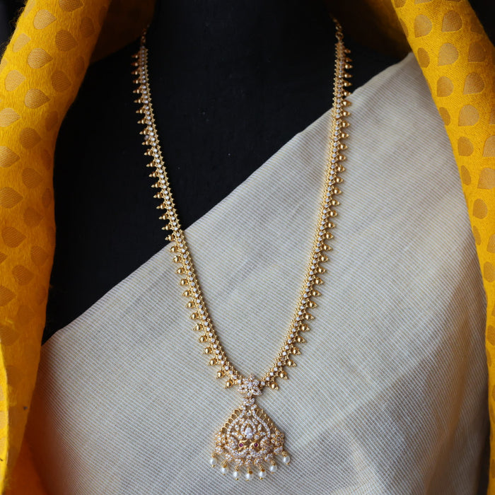 Heritage gold plated white stone and pearl long and short necklace HLS003