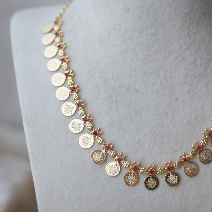 Heritage gold plated ruby stone coin design short necklace H922