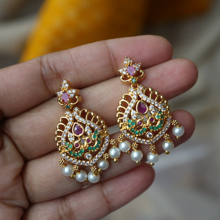 Heritage gold plated ruby white stone long necklace with earrings HL576