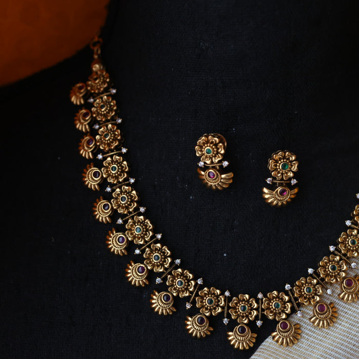 Antique ruby green short necklace with earrings TT020534