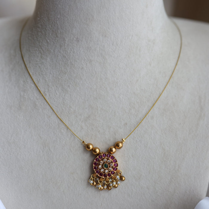 Antique ruby stone invisible short necklace IN2233