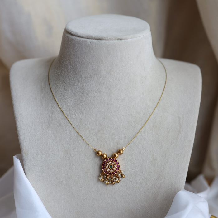 Antique ruby stone invisible short necklace IN2233