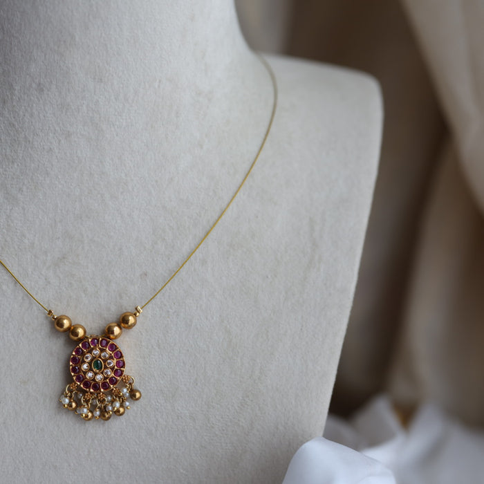 Antique ruby stone invisible short necklace IN2233