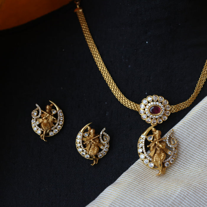 Antique ruby green short necklace with earrings TT02012