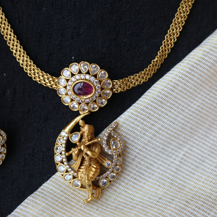 Antique ruby green short necklace with earrings TT02012