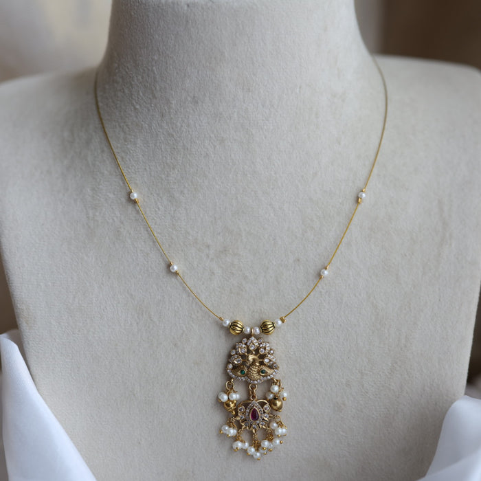 Antique peacock invisible short necklace IN20122