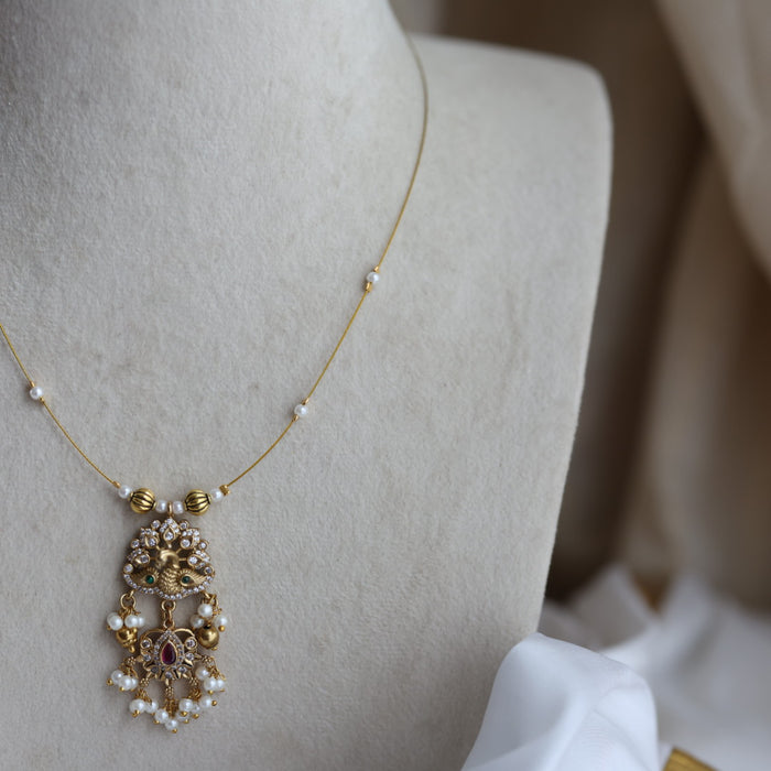 Antique peacock invisible short necklace IN20122