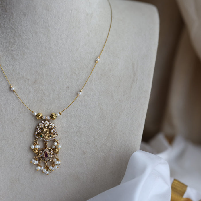 Antique peacock invisible short necklace IN20122