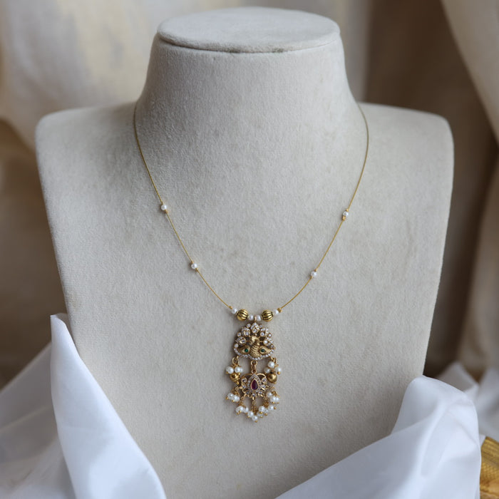 Antique peacock invisible short necklace IN20122