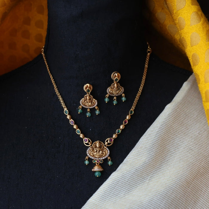 Antique ruby green pearl simple short necklace with earrings TT02057