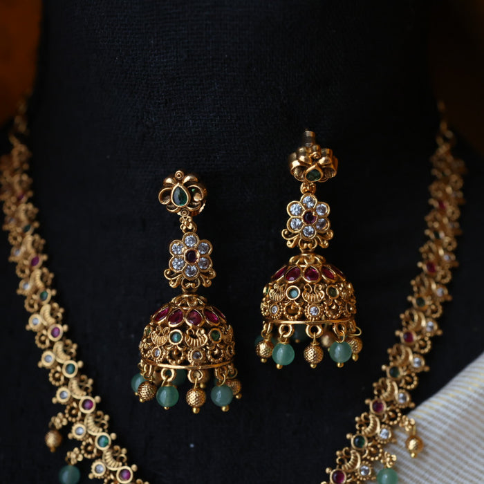 Antique ruby green pearl short necklace with earrings TT020553
