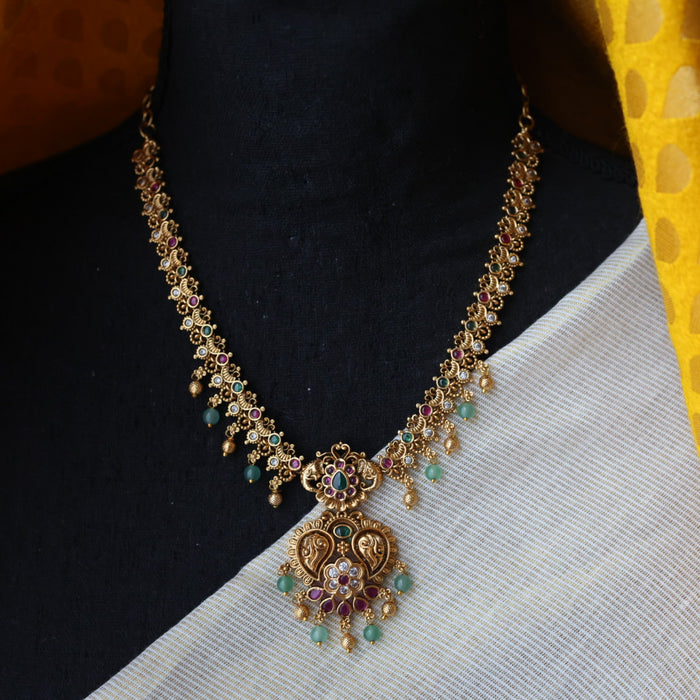 Antique ruby green pearl short necklace with earrings TT020553