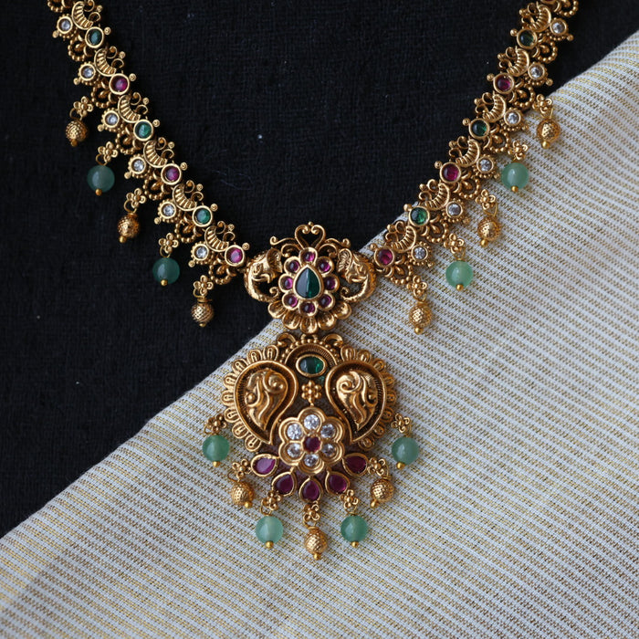 Antique ruby green pearl short necklace with earrings TT020553