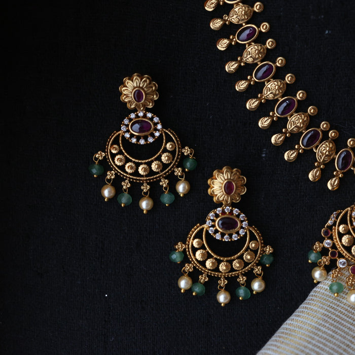 Antique ruby green pearl short necklace with earrings TT020332