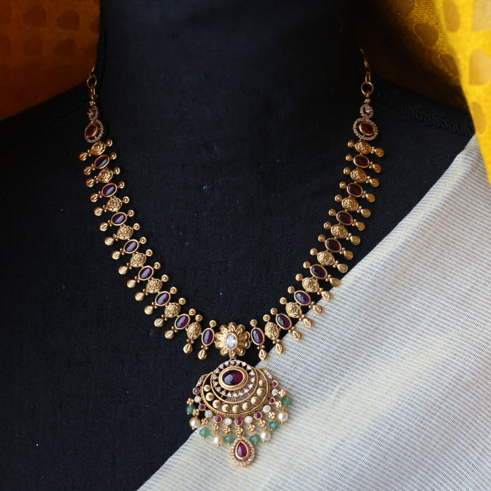 Antique ruby green pearl short necklace with earrings TT020332