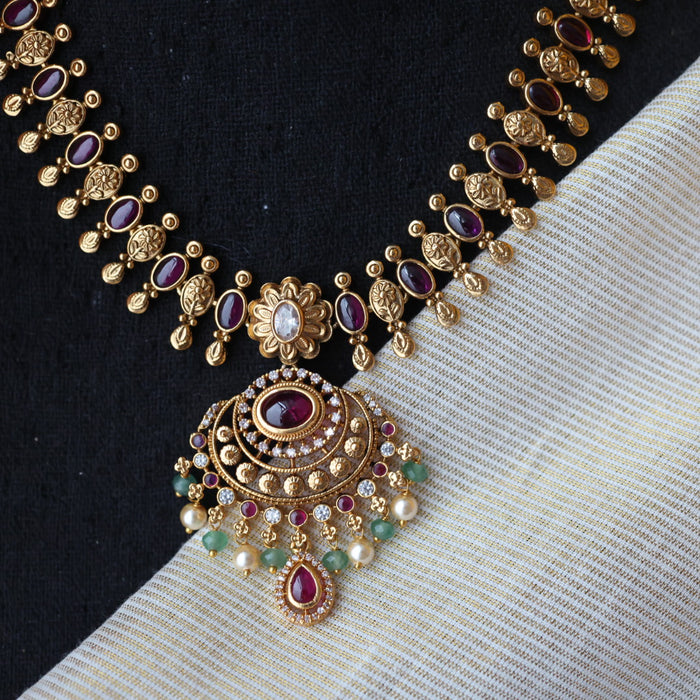Antique ruby green pearl short necklace with earrings TT020332