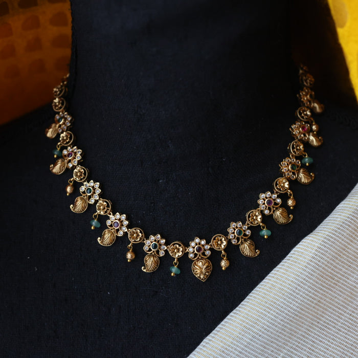 Antique ruby green pearl short necklace with earrings TT020599