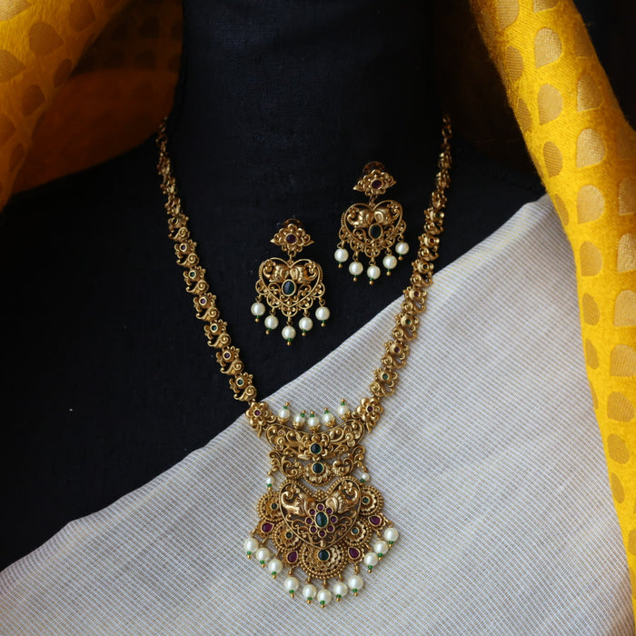 Antique simple stone short necklace with earrings TT02010
