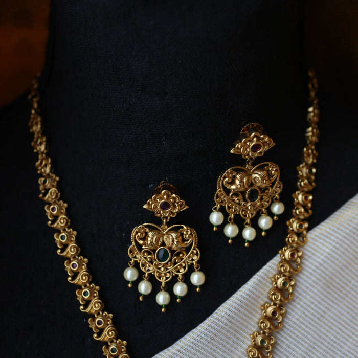 Antique simple stone short necklace with earrings TT02010