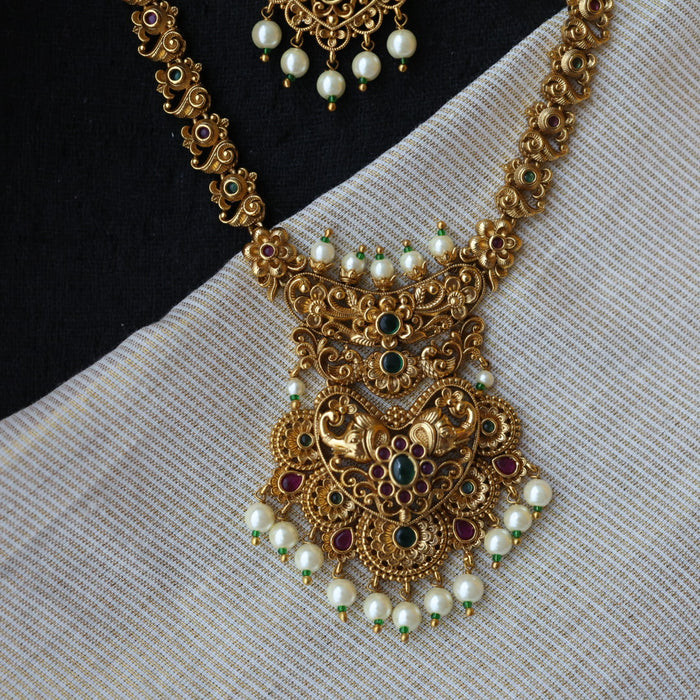 Antique simple stone short necklace with earrings TT02010