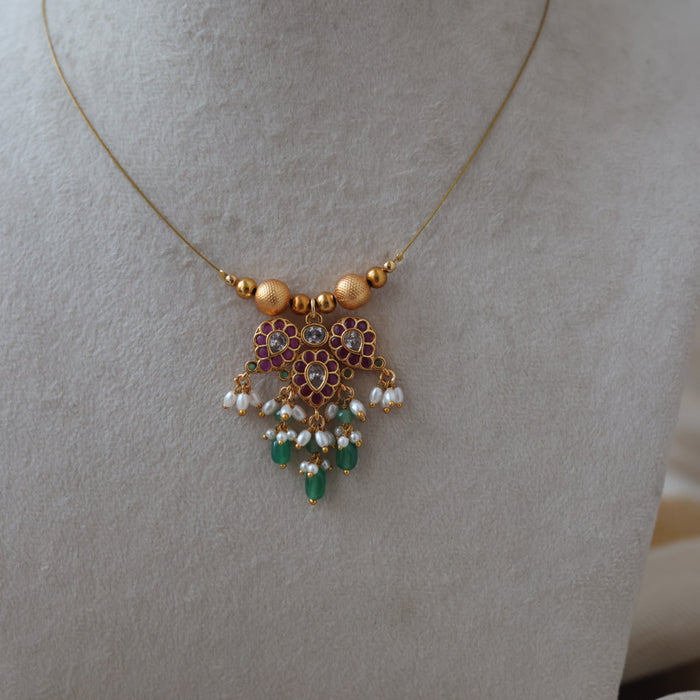 Antique ruby stone invisible short necklace IN3899