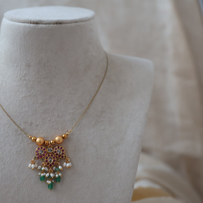 Antique ruby stone invisible short necklace IN3899
