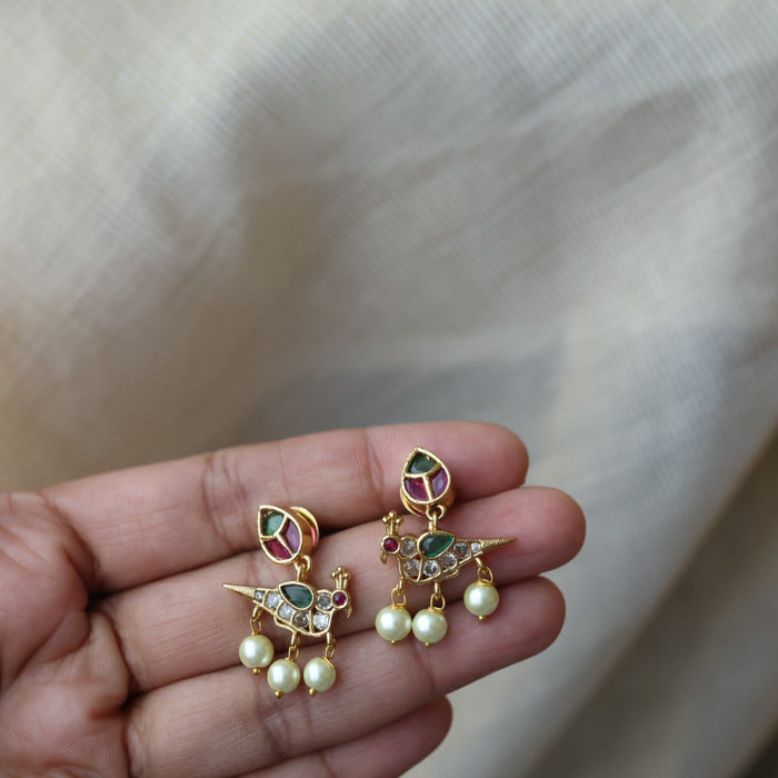 Antique ruby green stone pearl short necklace with earrings TT02053