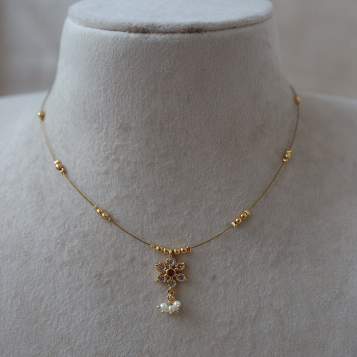 Heritage ruby white stone invisible short necklace IN2011