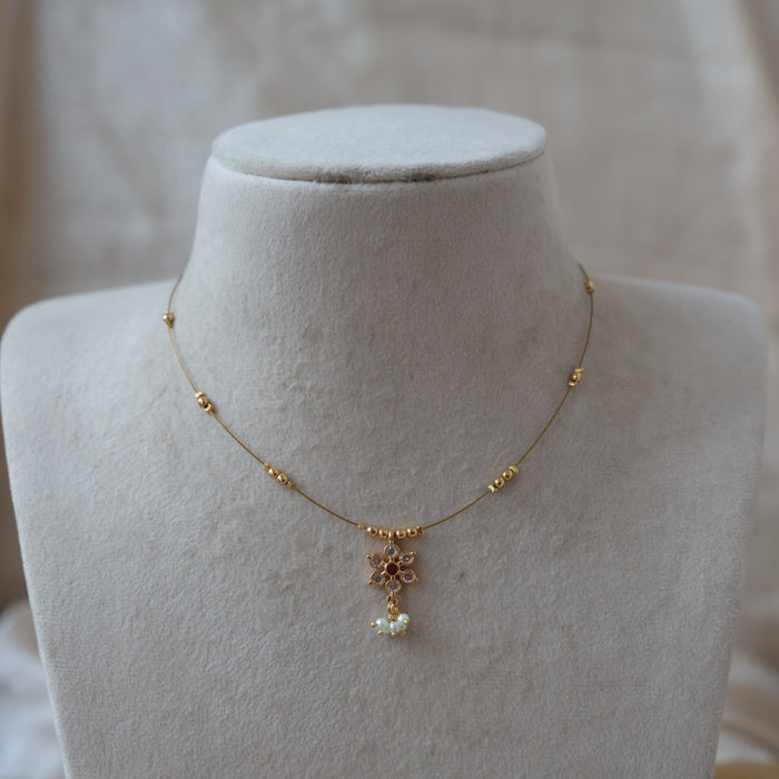Heritage ruby white stone invisible short necklace IN2011