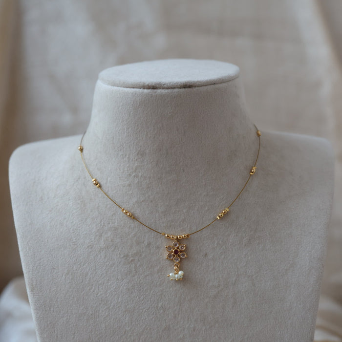 Heritage ruby white stone invisible short necklace IN2011