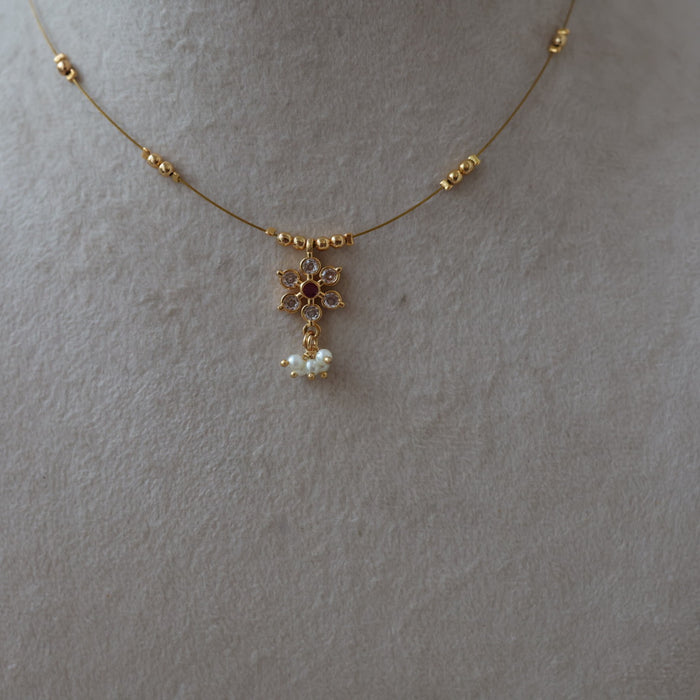 Heritage ruby white stone invisible short necklace IN2011