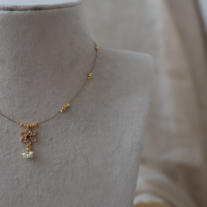Heritage ruby white stone invisible short necklace IN2011